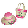 RTD-1331 - Girl's Straw Hat and Bag Set Pink Trim and Flowers